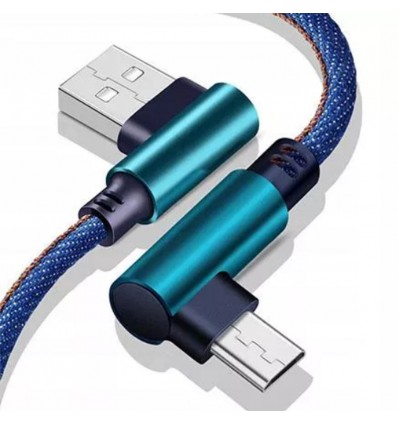 Cablu de date si incarcare rapida Micro-USB QC 3.0 Unghi 90° 2m - Blugi