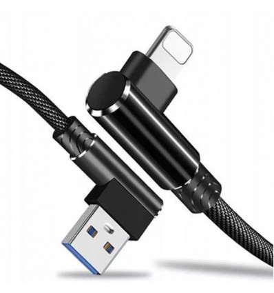 Cablu Cablu de date Lightning pentru iPhone Unghiular arc 90 ° - Negru