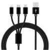 Cablu de date Incarcare rapida 3n1 USB-C / Lightning / Micro-USB Nylon 1m - Negru