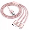 Cablu de date Incarcare rapida 3n1 USB-C / Lightning / Micro-USB Nylon 1m - Roz