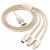 Cablu de date Incarcare rapida 3n1 USB-C / Lightning / Micro-USB Nylon 1m - Auriu