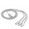 Cablu de date Incarcare rapida 3n1 USB-C / Lightning / Micro-USB Nylon 1m - Argintiu