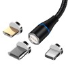 Cablu de Incarcare Magnetic 3n1 USB-C / Lightning / Micro-USB Nylon 1m - Negru