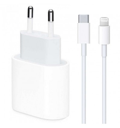 Set Incarcator Apple iPhone USB-C 20W + Cablu Apple USB-C Lightning 1m - Alb